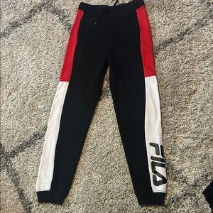 FILA red/black/white jogger pants, youth size medium 10/12